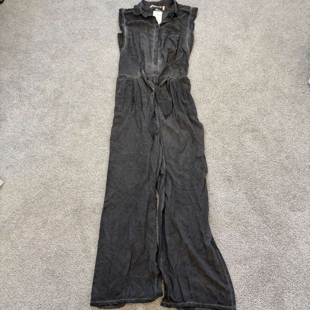 Soft Surroundings Camilla Jumpsuit Womens M Gray Wide Leg Lightweight Beach Boho